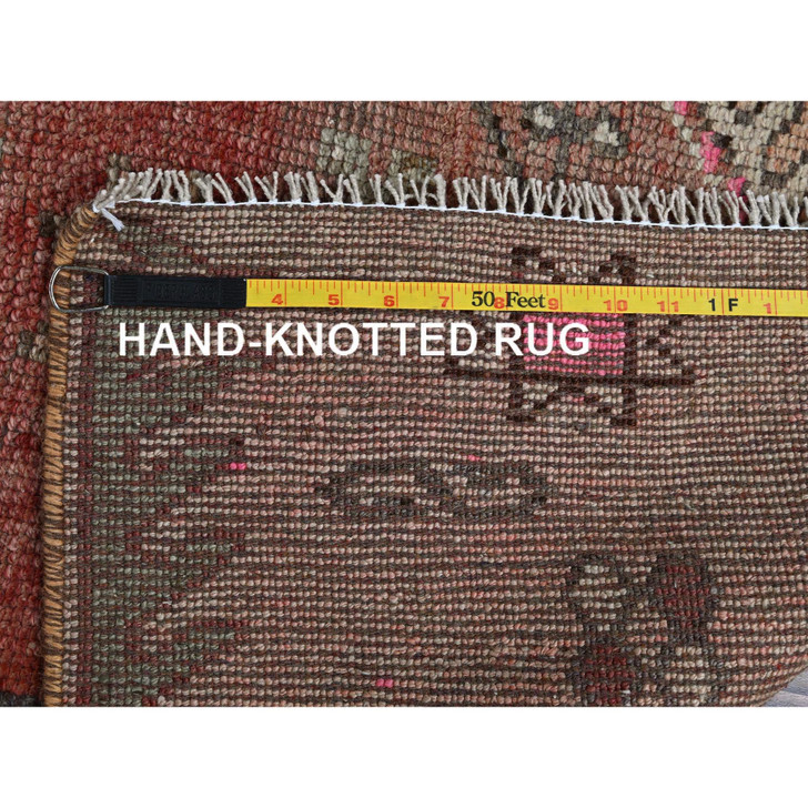 Overdyed & Vintage Wool Hand Knotted Rug Orange 2.11x10.5 -O0792