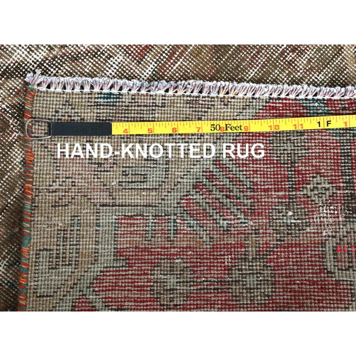 Overdyed & Vintage Wool Hand Knotted Rug Red 2.2x9.9 -O0795