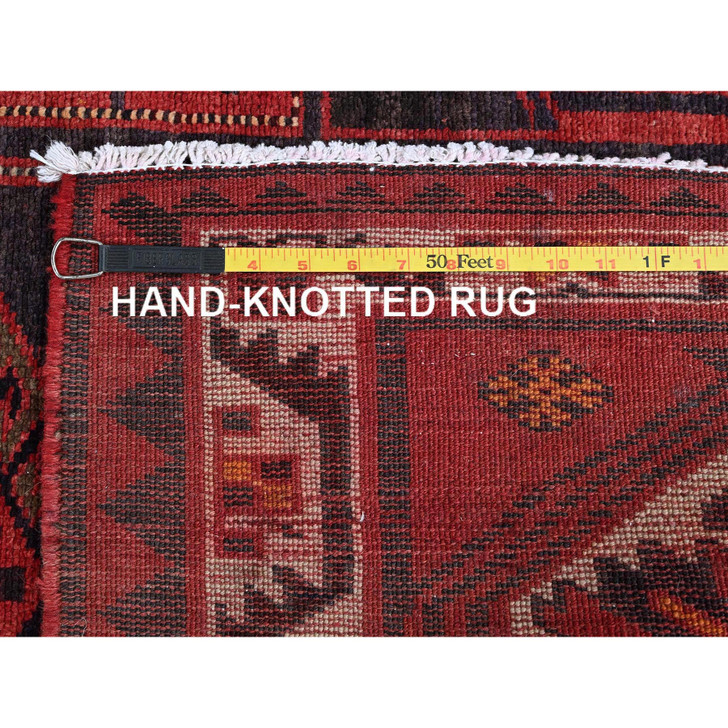 Overdyed & Vintage Wool Hand Knotted Rug Red 5.5x7.7 -O0800