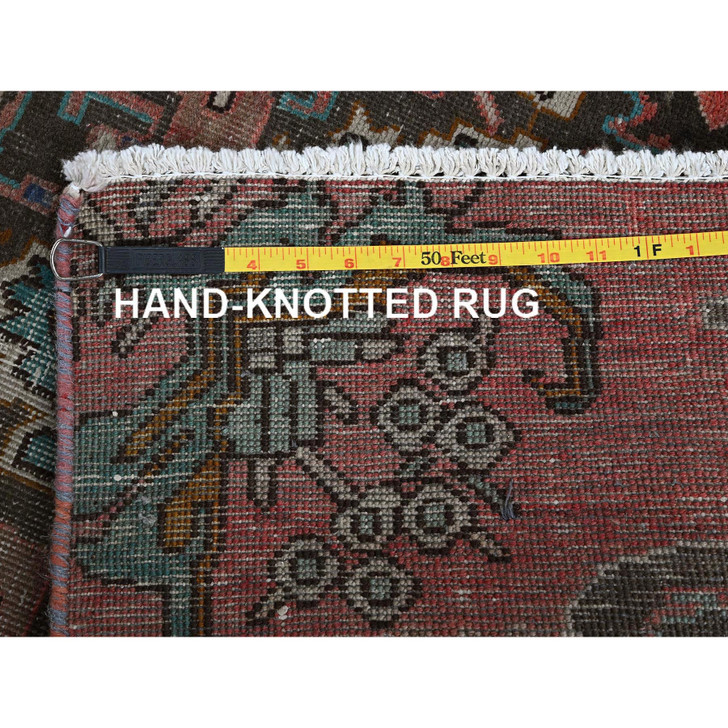 Overdyed & Vintage Wool Hand Knotted Rug Red 2.5x9.6 -O0828