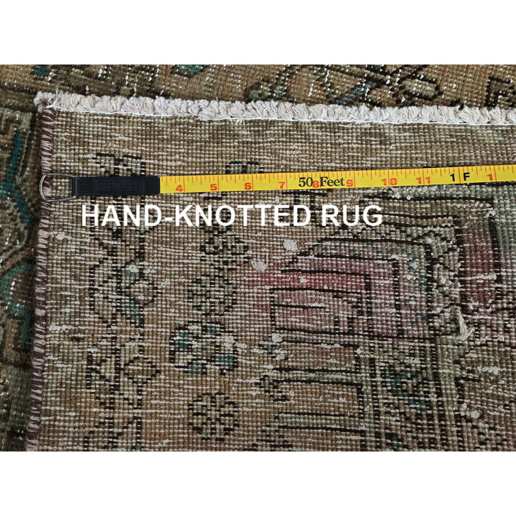 Overdyed & Vintage Wool Hand Knotted Rug Brown 2.9x10.7 -O0832