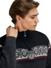 Dale of Norway Moritz Men's 1/4 Zip Sweater, Dark Charcoal/Black/Off White, 91391-E_Pattern detail
Photo credits: Dale of Norway
double layer knit merino wool with medium high collar and J-sleeves. 2003 World Ski Championship sweater design for the Norwegian Ski Team