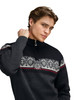 Dale of Norway Moritz Men's 1/4 Zip Sweater, Dark Charcoal/Black/Off White, 91391-E_Front detail
Photo credits: Dale of Norway
double layer knit merino wool with medium high collar and J-sleeves. 2003 World Ski Championship sweater design for the Norwegian Ski Team