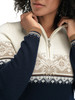 Dale of Norway - Moritz Women's 1/4 Zip Sweater: Navy/Bronze/Off White, 91461-P_pattern detail
Photo credits: Dale of Norway
Merino wool sweater designed for the 2003 Alpine World Ski Championships in St. Moritz Switzerland