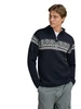 Dale of Norway - Moritz Men's 1/4 Zip Sweater: Black/Off White/Dark Charcoal, 91391-K_Model front
Photo credits: Dale of Norway
Double knit merino wool with medium high neck and j-sleeves. 2003 St. Moritz World Ski Championship Sweater for the Norwegian Team