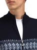 Dale of Norway Hovden Men's Cardigan, Navy/Off White/Blue Shadow, 83191-C_Detail image pattern, zipper, and neck
Photo Credits: Dale of Norway
Light weigh mid-layer cardigan with Olympic inspired Vail sweater design