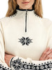 Dale of Norway - Geilo Women's 1/4 Zip Sweater: Off White/Black, 82311-A00_pattern detail
Photo Credits: Dale of Norway
Merino wool sweater with eight petal rose and raglan sleeves
