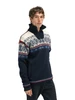 Dale of Norway Vail Men's Windproof Sweater - Midnight Navy/Off White/Red Rose, 93981-C00_Model right side
Photo Credits: Dale of Norway
Heavy knit outer layer in 100% Norwegian wool with a high neck and storm cuffs