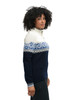 Dale of Norway - Moritz Women's 1/4 Zip Sweater: Navy/White/Ultramarine, 91461-R_right side
Photo credits: Dale of Norway
merino wool sweater in Navy with Off White and Ultramarine with Nordic design from the 2003 FIS Alpine World Ski Championships in St. Moritz Switzerland