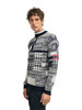 Dale of Norway - History Unisex 1/4 Zip Sweater: Navy/White, 94931-C_Model left side
Photo credits: Dale of Norway
Patchwork looking sweater with Olympic sweater patterns