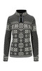 Dale of Norway - Peace Women's 1/4 Zip Sweater: Black/Off White, 13312-F00_Product
Photo: Dale of Norway
Medium weight mid-layer with all-over pattern and medium high neck. Designed for the 2006 Turin Winter Olympics