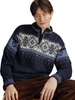 Dale of Norway Blyfjell Unisex 1/4 Zip Sweater, Navy/Blue Shadow/Off White, 95021-C00_Money Shot with swagger
Photo: Dale of Norway
100% Norwegain wool mid layer sweater with medium high neck and t-sleeves.