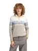 Dale of Norway - Moritz Women's 1/4 Zip Sweater: Sand/Off White/Blue Shadow, 91461-D00_model front
Photo credits Dale of Norway
merino wool sweater with Nordic ski-inspired pattern from the St. Moritz World Ski Championship in 2003