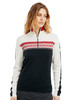 Dale of Norway Dystingen Women's 1/4 Zip Sweater, Black/Off White/Raspberry, 95621-F00_Model front detail
Photo credits: Dale of Norway
a merino wool sweater with 1/4 zip high neck and j-sleeve construction