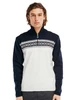 Dale of Norway Dalestolen Men's 1/4 Zip Sweater, Off White/Navy, 95611-A00_Model front detail
Photo credits: Dale of Norway
lightweight merino wool mid layer sweater with a high neck and historic Cortina pattern