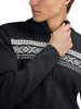 Dale of Norway Dalestolen Men's Cardigan, Dark Charcoal/Off White, 85611-E00_Front detail
Photo Credits: Dale of Norway
merino wool full zip cardigan with high neck and iconic Olympic patterning