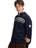 Dale of Norway Dalestolen Men's Cardigan, Navy/Off White, 85611-C00_Model left side
Photo credits: Dale of Norway
Merino wool Full zip Cardigan with high neck and Olympic patterning