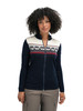 Dale of Norway - Liberg Women's Cardigan: Marine/Off White/Raspberry, 85761-C00_front
Photo credits: Dale of Norway
A merino wool cardigan with Norwegian eight-petal rose pattern and full length two-way zipper.