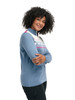 Dale of Norway - Liberg Women's 1/4 zip Sweater: Blue Shaddow/Off White/Allium, 95901-D00_model side