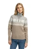 Dale of Norway - Myking Woman's 1/4 Zip Sweater: Brown Mel/Light Charcoal/Off White, 93011-P01_front
Photo credits: Dale of Norway
Air-spun merino wool sweater with a chunky hand knit look. Features a slim fit, a high neck, and French shoulders.