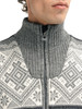 Dale of Norway - Hardanger Men's Windstopper Full-Zip Sweater: Smoke Mel/Off White/Dark Charcoal, 85691-T00_pattern and neck detail