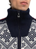 Dale of Norway - Hardanger Men's Windstopper Full-Zip Sweater: Midnight Navy/Off White/Red Rose, 85691-C00_Neck and pattern detail