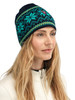 Dale of Norway - Garmisch Hat: Navy/Peacock/Sweet Honey, 47972-G00_female wearing garmisch hat