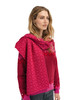 Dale of Norway Christiania Scarf - Raspberry/Allium, 11701-I01_model wearing scarf as a shawl