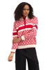 Dale of Norway - Team Norway Cortina 2026 Women's Sweater: Raspberry/Off White, 96261-B00-B_Model front
Photo Credits: Dale of Norway
A 1/4 Zip Sweater with a loose fit, high neck, and T-sleeves. 2026 Norwegian Olympic Team sweater. Made with Norwegian and merino wool. 