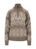 Dale of Norway - Roset Women's Windproof Sweater: Mountainstone/Off White, 96301-P00_Product
Photo Credits: Dale of Norway
Dale of Norway Roset women’s windproof quarter-zip sweater in Mountainstone and Off White with Norwegian patterning, side zippers, hidden pockets, and thumbhole cuffs, style 96301-P00.