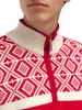 Dale of Norway - Team Norway Cortina 2026 Men's Sweater: Raspberry/Off White, 96251-B00_Pattern detail
Photo Credits: Dale of Norway
1/4 Zip sweater with high neck and t-sleeves. Norwegian wool and Merino wool. Designed for the Norwegian Team at the 2026 Milan Cortina Olympic Winter Games. Retro inspired design from the original Cortina 1956 Norwegian Olympic Sweater 