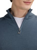 Dale of Norway - Geilo Men's 1/4 Zip Sweater: Steel/Off White, 95041-H00_Neck detail
Photo credits: Dale of Norway
medium high neck with raglan sleeves. Eight-petal rose pattern down the sleeves. Steele blue/grey with off white.
