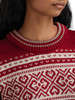 Dale of Norway - Ramberg Women's Crewneck Sweater: Red Rose/Mountainstone/Sand Mel., 96141-B00_Detail image of crewneck, and pattern design
Photo Credits: Dale of Norway