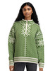 Dale of Norway - Leknes Women's Sweater: Norwegian Spring Green/Off White/Sand Mel., 95921-N01_Model front detail
Photo Credits: Dale of Norway