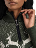 Dale of Norway - Women's 1/4 Zip Dale Christmas Sweater: Loden Green/Off White/Navy, 93921-N01_Detail image of the neck, zipper, and pattern
Photo credits: Dale of Norway