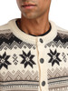 Dale of Norway - Veafjord Men's Cardigan: Cream/Mountainstone/Coffee, 85731-A00_Detail image of neckline button feature, and patterning
Photo Credits: Dale of Norway