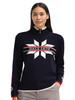 Dale of Norway - Nale Women's 1/4 Zip Sweater: Navy/Off White/Red Rose, 96441-C00_model front detail
Photo credits: Dale of Norway
Featuring an authentic Norwegian eight-petal rose pattern and "DALE 1879" insignia, lightweight 100% merino wool construction, medium-high zip neck, and premium Scandinavian craftsmanship designed and knitted in Norway.
