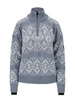 Dale of Norway - Roset Women's Windproof Sweater: Blue Shadow Melange/Off White, 96301-D00_product
Photo credits: Dale of Norway
features a 1/4 zip high neck, storm cuffs, 2-way side-seam zippers, interior pockets, and a windproof lining. 