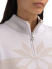Dale of Norway - Breidablikk Women's 1/4 Zip Sweater: Sand/Off White, 96401-P00_collar and pattern detail
Photo credits: Dale of Norway
Dale of Norway Breidablikk women’s ¼ zip merino wool sweater in sand and off white with Nordic pattern
