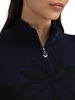 Dale of Norway - Breidablikk Women's 1/4 Zip Sweater: Navy/Black, 96401-C00_collar detail
Photo credits: Dale of Norway
Dale of Norway Breidablikk Women's ¼ Zip Sweater in Navy and Black made from 100% superfine merino wool featuring a slim fit, iconic Norwegian eight-petal rose pattern, and lightweight Scandinavian design for skiing, hiking, travel, and everyday wear.