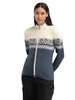 Dale of Norway - Moritz Women's Cardigan: Steel/Off White/Navy, 85941-C04_model side
Photo credits: Dale of Norway
Dale of Norway Moritz women’s merino wool full zip cardigan in steel off white and navy with Nordic pattern
