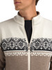 Dale of Norway - Moritz Men's Cardigan Sweater: Mountainstone/Off White/Black, 85851-P00 _neck and pattern detail
Photo credits: Dale of Norway
Dale of Norway Moritz Men’s Cardigan in Mountainstone Off White Black – full zip merino wool Norwegian ski sweater with Nordic pattern