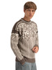 Dale of Norway - 1994 Lillehammer Men's Crewneck Sweater: Nutmeg/Natural White/Vanilla Sugar, 95891-M00 _model right side
Photo credits: Dale of Norway
Undyed wool Norwegian Olympic sweater with Norse mythology pattern