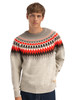 Dale of Norway - Losna Men's Crewneck Sweater: Birch Melange/Vanilla Sugar/Orange (Roth Red), 964211-M00_model front detail
Photo credits Dale of Norway
A chunky wool Norwegian knit with zigzag Fair Isle pattern