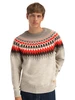 Dale of Norway - Losna Men's Crewneck Sweater: Birch Melange/Vanilla Sugar/Orange (Roth Red), 96411-M00_model front detail
Photo credits Dale of Norway
A chunky wool Norwegian knit with zigzag Fair Isle pattern