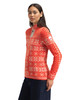 Dale of Norway - Peace Women's 1/4 Zip Sweater: Orange (Roth Red)/Off White, 13312-K00_model left side
Photo credits: Dale of Norway