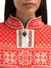 Dale of Norway - Peace Women's 1/4 Zip Sweater: Orange (Roth Red)/Off White, 13312-K00_pattern with pewter zipper pull and embroidery detail
Photo credits: Dale of Norway