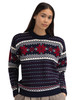 Dale of Norway - Egersund Women's Sweater: Navy/Off White/Red Rose, 96381-C00_Model front detail
Norwegian wool holiday sweater with traditional Nordic pattern and crew neck.
Photo credits: Dale of Norway