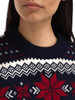 Dale of Norway - Egersund Women's Sweater: Navy/Off White/Red Rose, 96381-C00_Pattern detail
Norwegian wool holiday sweater with traditional Nordic pattern and crew neck.
Photo credits: Dale of Norway