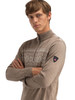 Dale of Norway - Liaset Men's 1/4 Zip Sweater: Mountainstone/Off White, 96511-P00Model left side with patch detail
Lightweight merino wool Norwegian knit with subtle Nordic pattern.
Photo credits: Dale of Norway